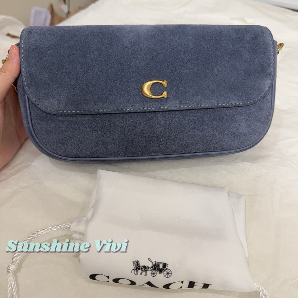 NWT Coach Brook Flap Chain Bag Suede and refined calf leather CCD07 light denim
